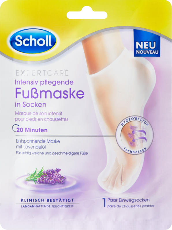 Maschera per la cura intensiva dei piedi Expert Care Scholl, Con olio di lavanda, calzini, 1 paio
