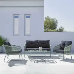 Loungegarnitur 'Paros' inkl. Auflagen & Kissen, grün/grau