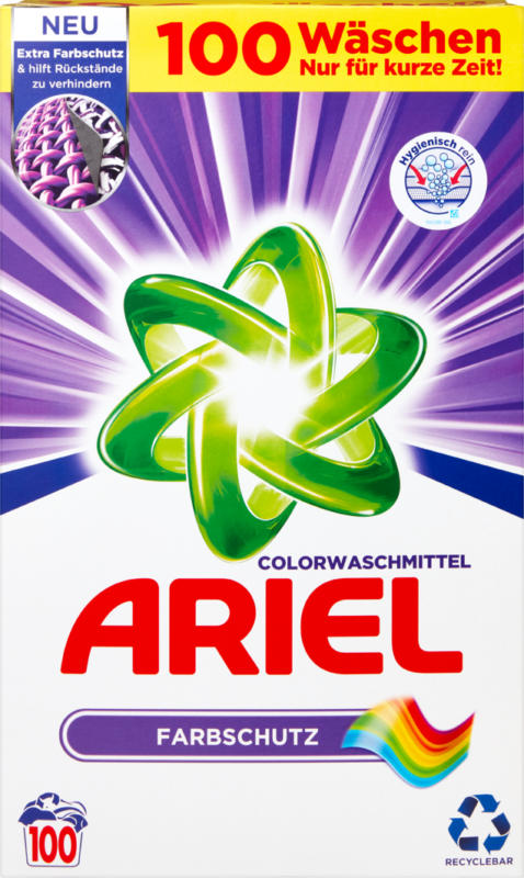 Lessive en poudre Color Ariel, 100 lessives, 6,5 kg