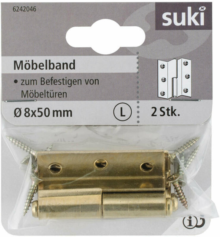 Möbelband, 50mm, links, gekröpft, vermessingt, 2 Stück links, gekröpft | vermessingt