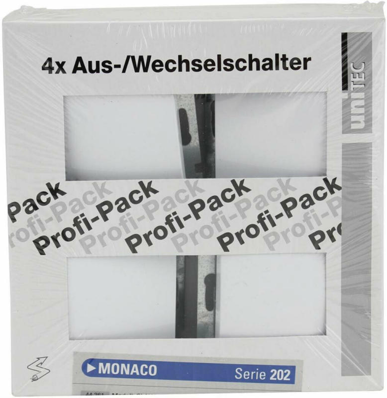 PROFI-PACK-SET Aus-/Wechselschalter „Monaco“, ultraweiß, 4 Stück, Serie 202