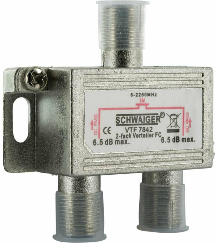 2-fach Universal-Verteiler, 6,5 dB, für Kabel/Antenne