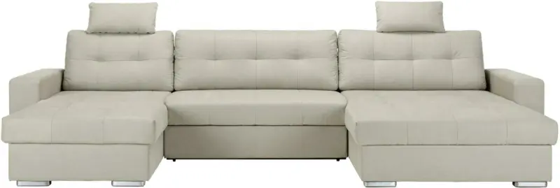 Wohnlandschaft in Beige mit Bettfunktion