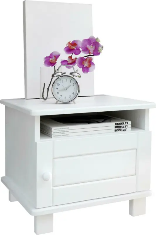 Nachtkästchen 'Bora', aus Kiefer, weiß