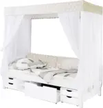 mömax Dornbirn - Ihr Trendmöbelhaus in Dornbirn Himmelbett 'Lino', aus Kiefer, weiß/beige