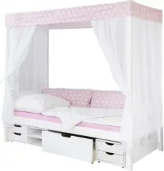 Himmelbett 'Lino', aus Kiefer, rosa/weiß