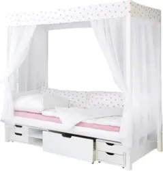 Himmelbett 'Lino', aus Kiefer, wei&szlig;/hellrosa