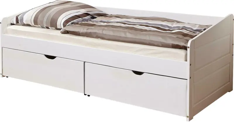 Stauraumbett 'Micki', aus Kiefer, weiß