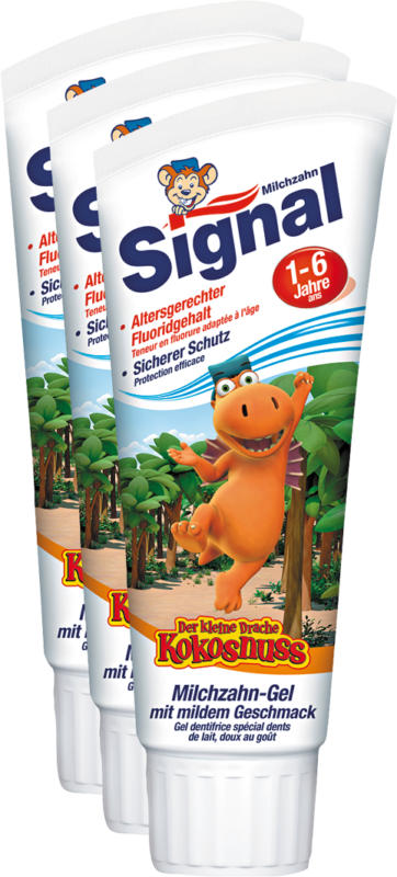 Gel dentifricio speciale per denti da latte Kids Signal, 3 x 75 ml