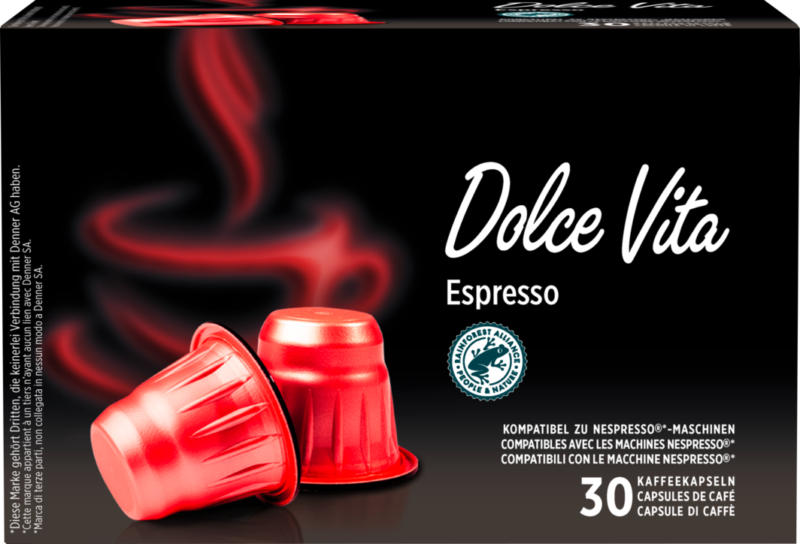 Capsule di caffè Dolce Vita Denner, Espresso, compatibili con le macchine Nespresso®, 30 capsule