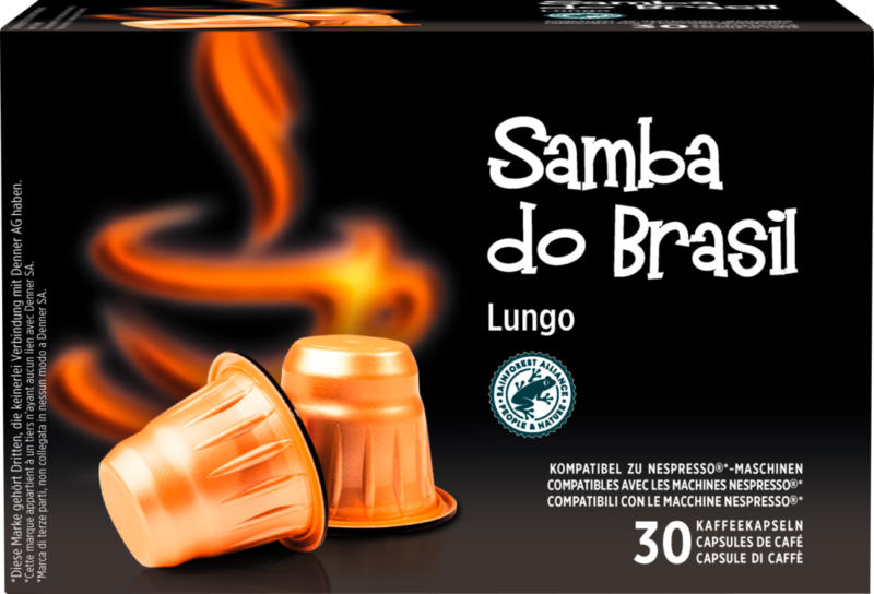 Capsules de café Samba do Brasil Denner, Lungo, compatibles avec les machines Nespresso®, 30 capsules