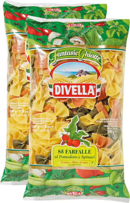 Divella Farfalle tricolore, 2 x 500 g