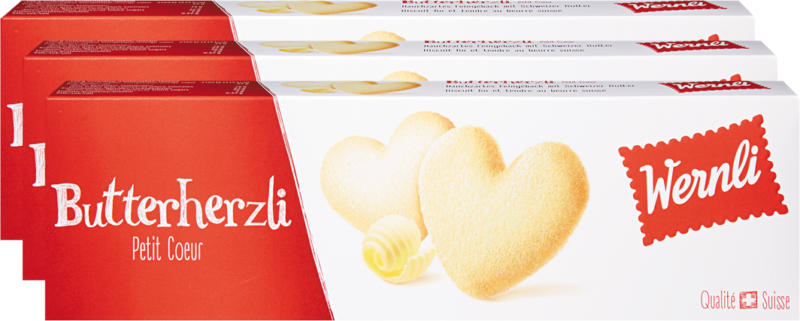 Wernli Biscuits Butterherzli, 3 x 100 g
