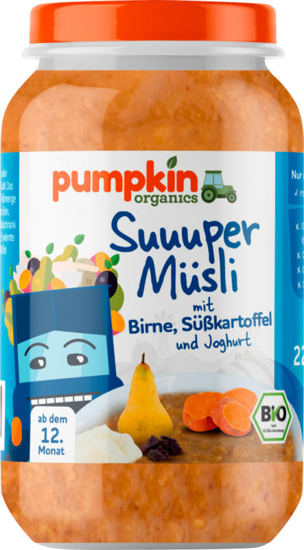 pumpkin organics Super Müsli: Süßkartoffel, Birne & Joghurt, ab 1. Jahr
