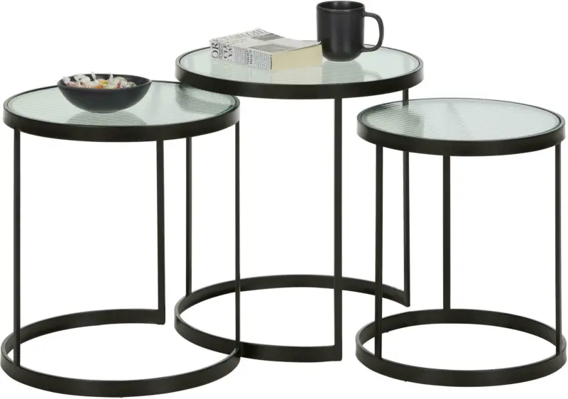 Beistelltischset aus Metall/Glas, 3-teilig