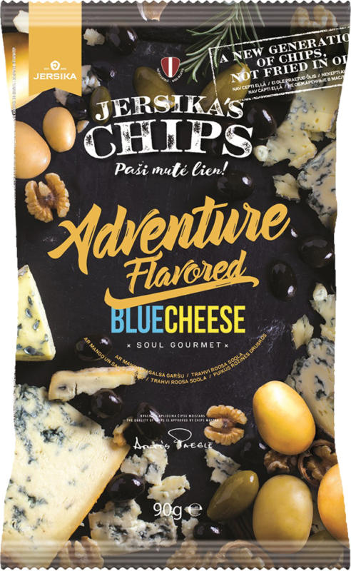 Kartoffelsnack mit Blauschimmelkaesegeschmack