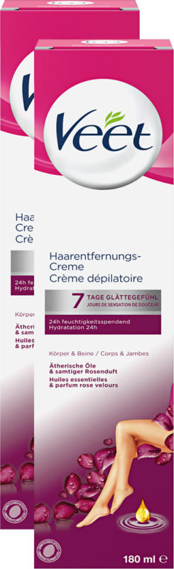 Veet Haarentfernungscrème Körper & Beine, 2 x 180 ml