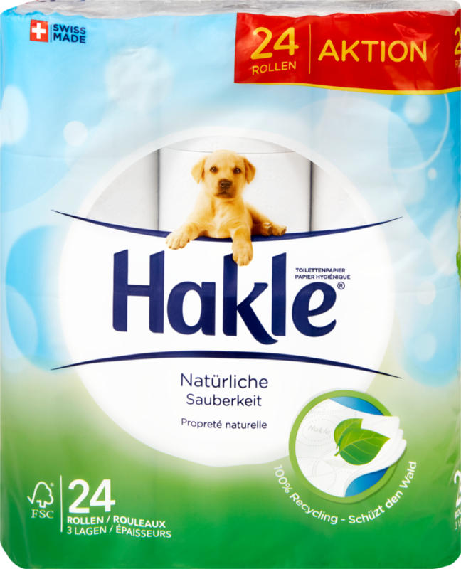Hakle Toilettenpapier Natürliche Sauberkeit, 3-lagig, 24 x 150 Blatt