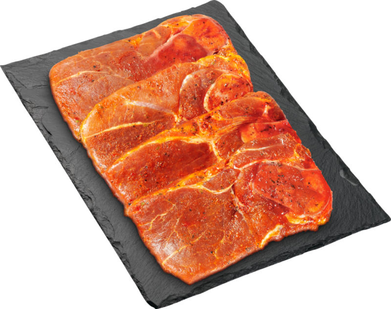 Denner BBQ Holzfällersteak, Schweinsschulter, gewürzt, Schweiz, 4 Stück, ca. 1000 g, per 100 g