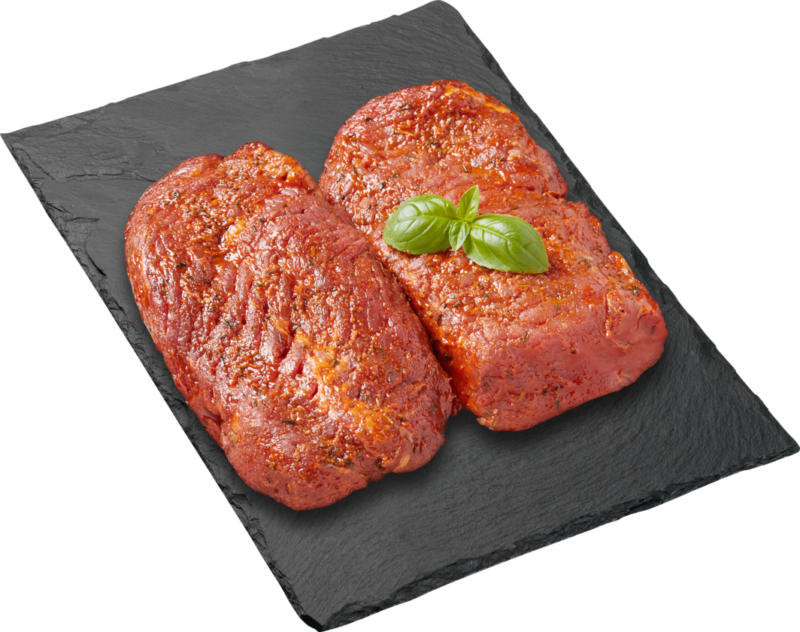 Black Angus BBQ Rindsteak, mariniert, Uruguay, 2 x ca. 200 g, per 100 g