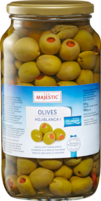 Majestic Oliven, grün, gefüllt mit Peperonipaste, 575 g