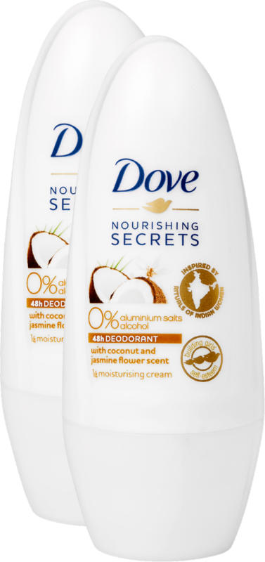 Dove Deo Roll-on Woman Kokos + Jasmin, 2 x 50 ml