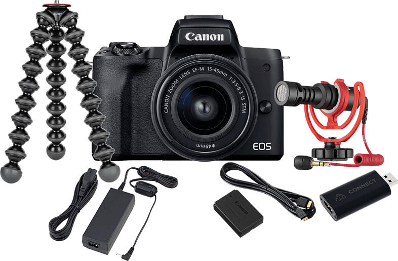 Canon Systemkamera EOS M50 Mark II mit EF-M 15-45mm und Premium Livestream Kit