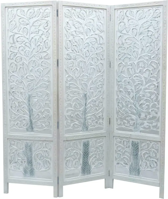 Paravent aus Mangoholz in Weiß