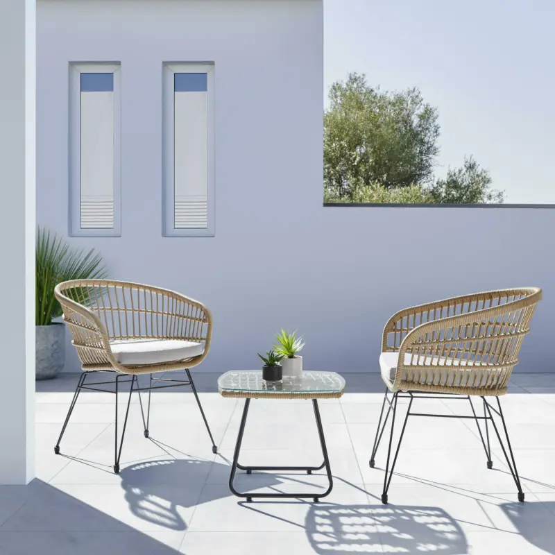 Balkonset 'Antea' inkl. Auflagen, natur/hellgrau