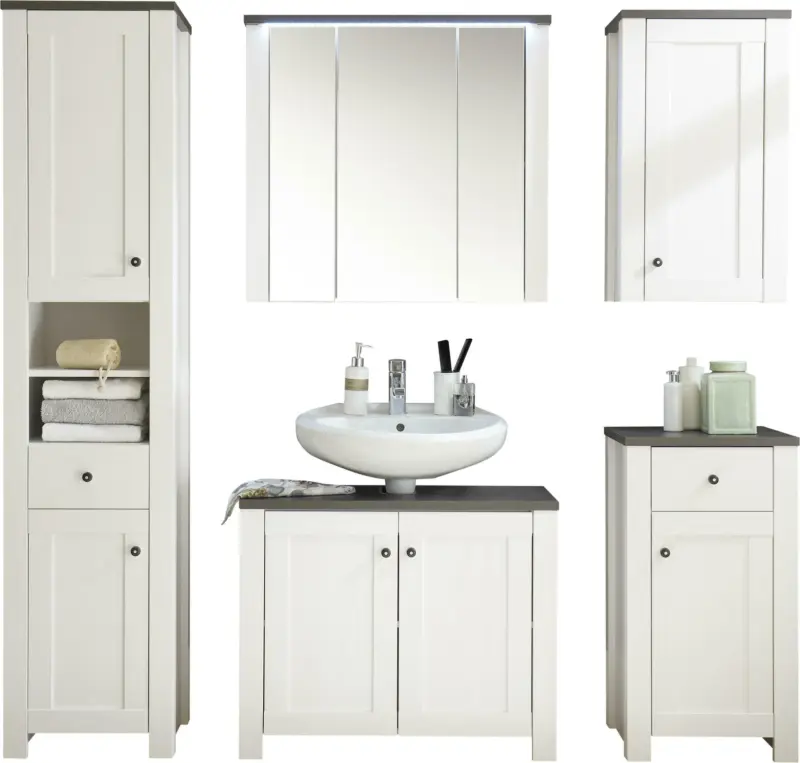 Badezimmer in Braun/Weiss 'Antwerpen' 5-tlg. mit LED