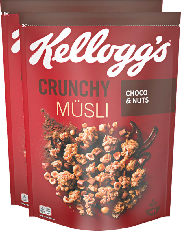 Kellogg’s Crunchy Müsli, Choco & Nuts, 2 x 500 g