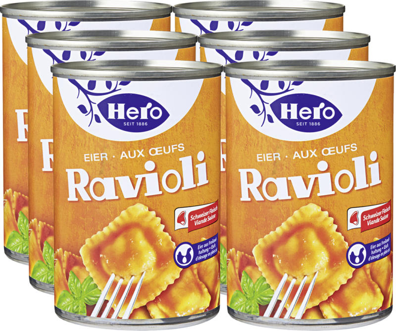 Hero Eier-Ravioli, mit Schweizer Fleisch und Freilandeiern, 6 x 430 g