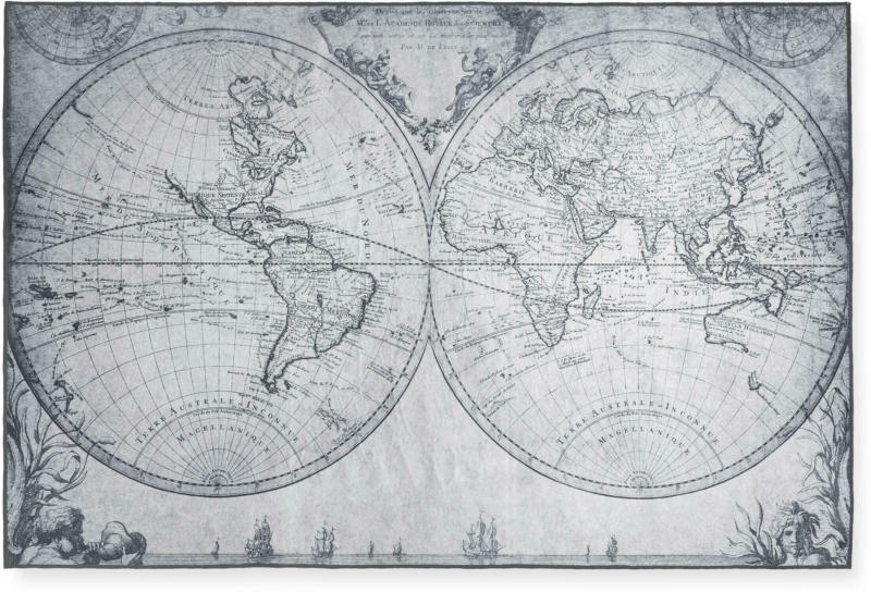 Flachwebeteppich World Map in Grau ca.120x180cm