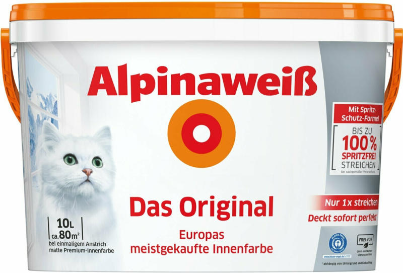 Alpinaweiß Wandfarbe Das Original spritzfrei matt 10 l