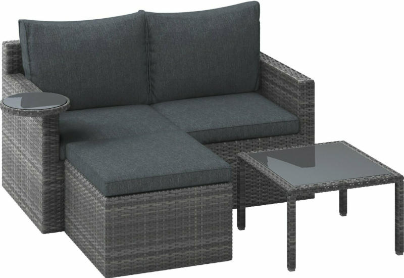 Lounge-Set 3-teilig aus Polyrattan - Geflecht Hellgrau