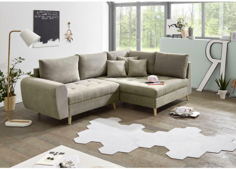 Wohnlandschaft in Textil, Holzwerkstoff Sandfarben
