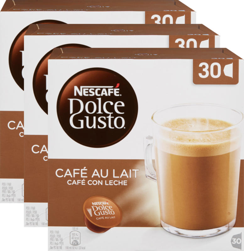 Capsules de café Café au lait Nescafé Dolce Gusto, 3 x 30 capsules