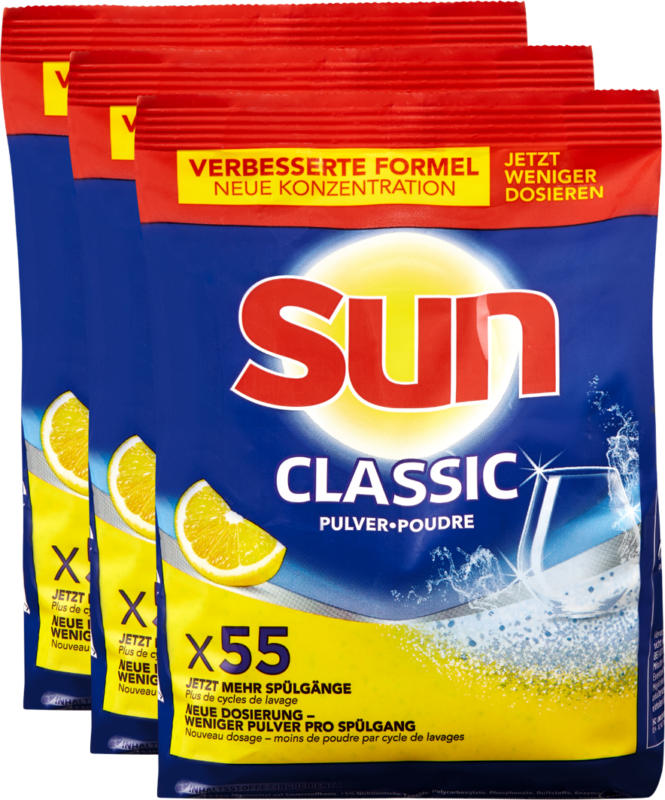 Detersivo in polvere per lavastoviglie Classic Lemon Sun , 3 x lessives, 3 x 1,05 kg