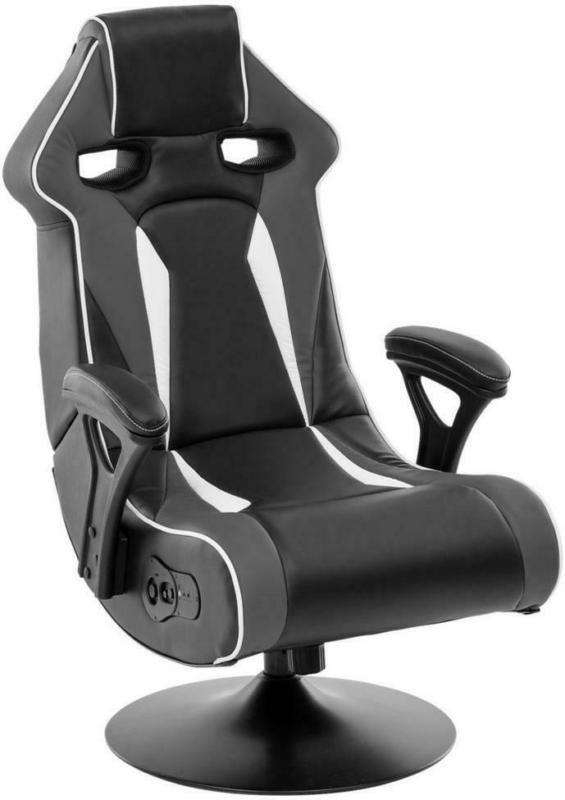 Gamingstuhl in Lederlook Grau, Schwarz, Weiß
