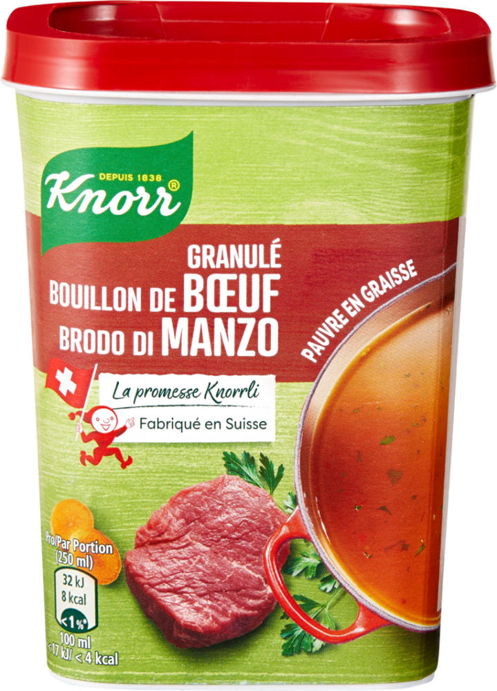 Profital Bouillon de bœuf Knorr, en granulés, allégé, 240 g 6.95 CHF au lieu de 8.80 CHF chez