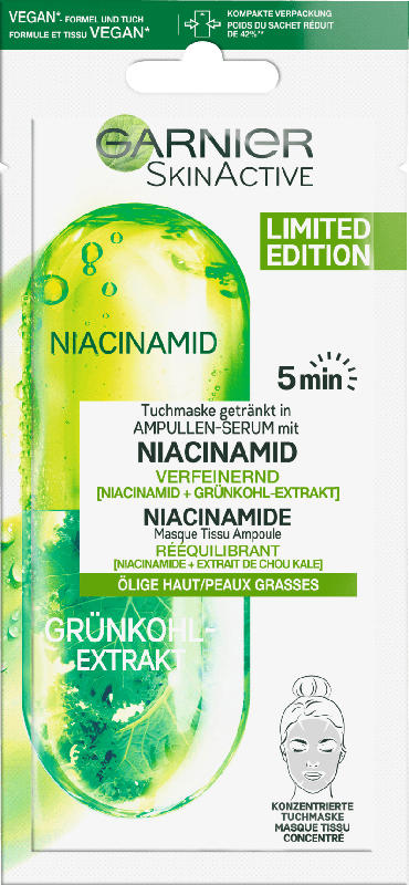 Garnier Skin Active Tuchmaske Ampullen-Serum Grünkohl + Niacinamid