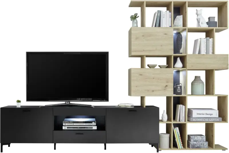 Wohnwand 'Fly 6' , schwarz, eiche