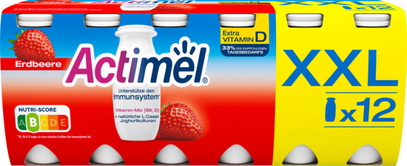 Danone Actimel Joghurtdrink, Erdbeere, probiotisch, 12 x 100 ml