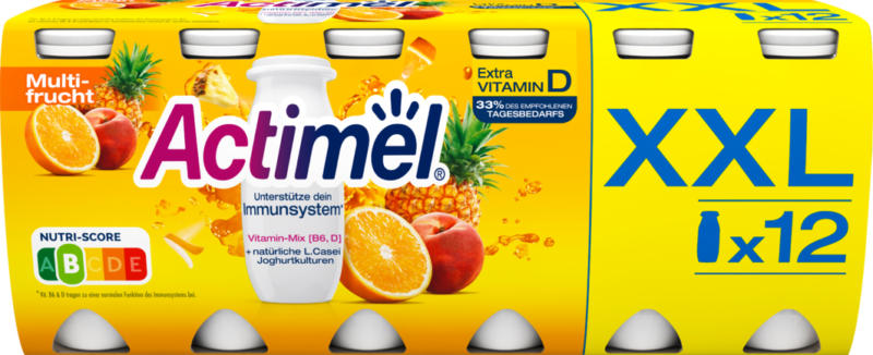 Yogourt à boire Actimel Danone, Multifruits, probiotique, 12 x 100 ml