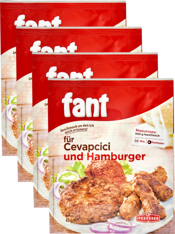 Podravka Fant für Cevapcici und Hamburger, 4 x 40 g