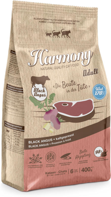 Harmony Cat Natural Trockenfutter kaltgepresst Adult Black Angus 400g