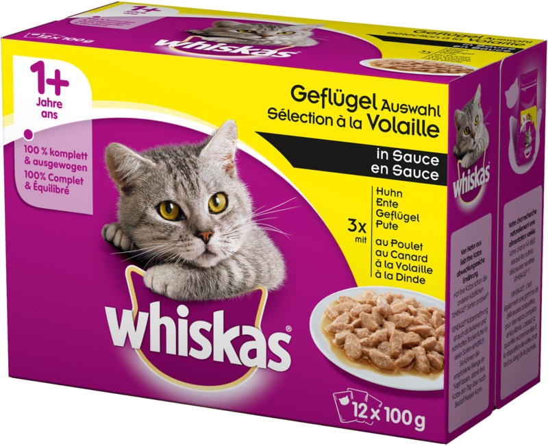 Whiskas 1+ Geflügel Auswahl in Sauce 4x12x100g