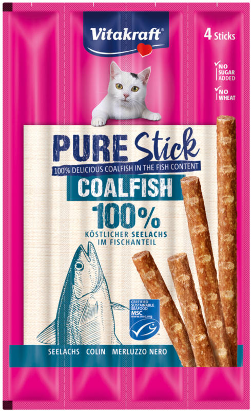Vitakraft Sticks pour chats Vita Pure Stick colin 4x5g