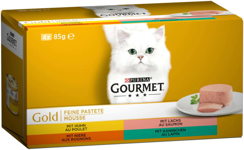 Gourmet Gold Mousse De Poulet, saumon, rognons & lapin 4x85g