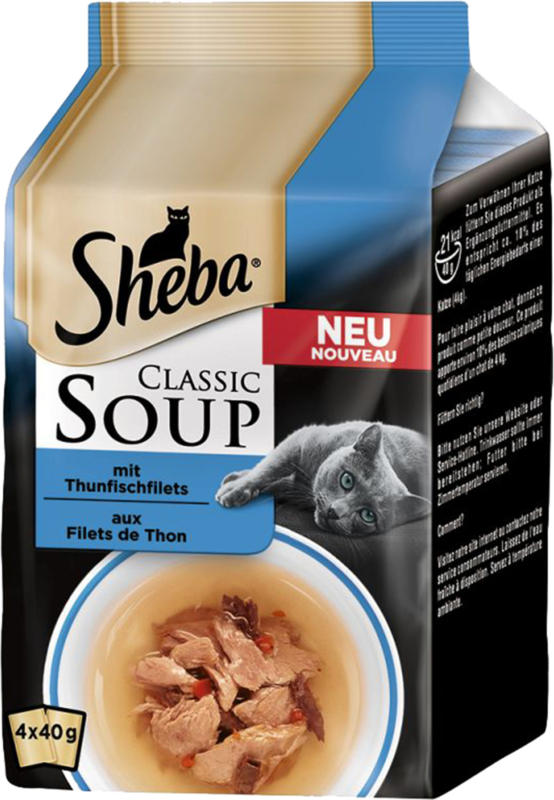 Sheba Classic Soup Snack pour chats avec filet de thon 12x4x40g